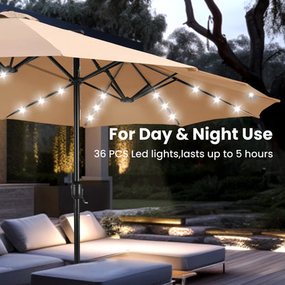 15FT LED Patio Umbrella | Oversized UV Resistant Outdoor Sun Shade with Heavy-Duty Steel Frame for Backyard & Pool