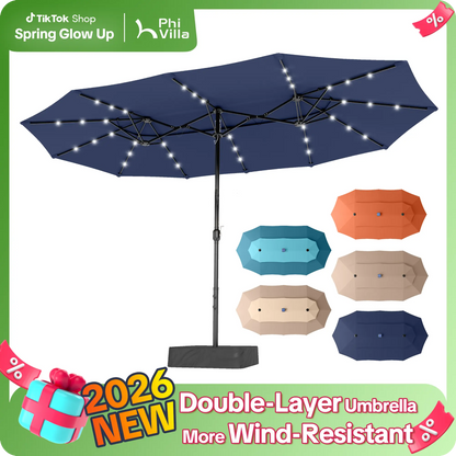 [2026 Upgrade] 13/15FT Double Layer Patio Umbrella